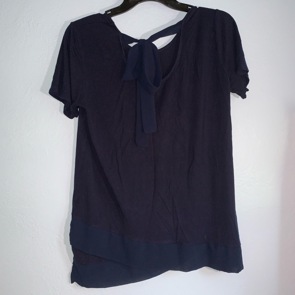 Navy Short Sleeve Shirt with Bow